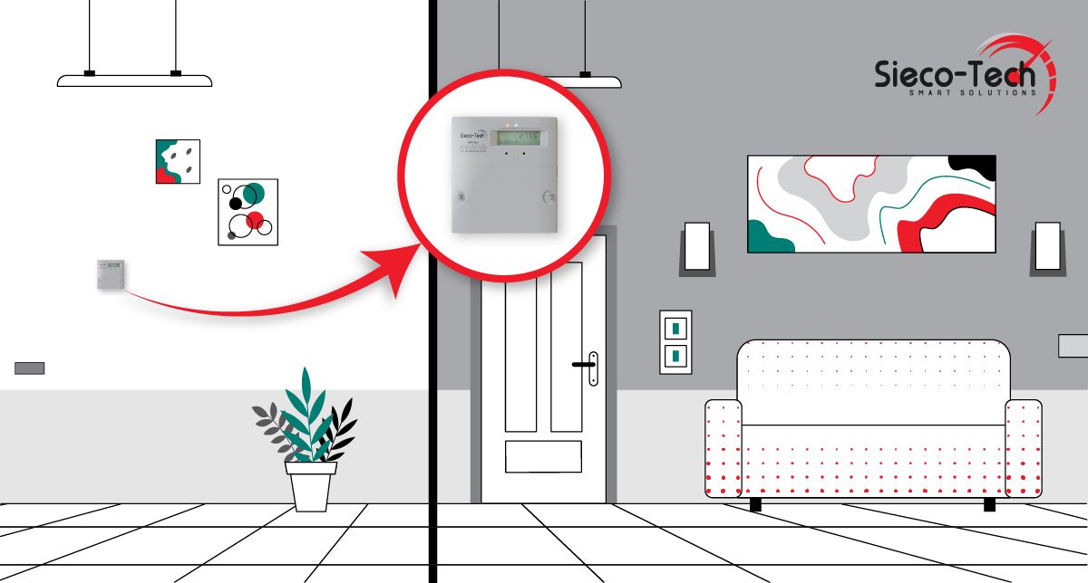 An image of a room showing an in-suite electricity sub-metering wall mounted console.
