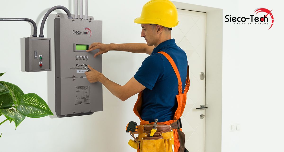 A technician working on an electric sub-meter.